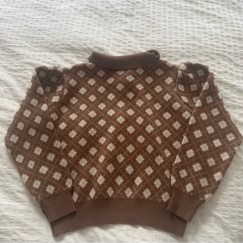 OAK + FORT Brown and Cream Polo Argyle Pattern Knit Sweater - Picture 7 of 7